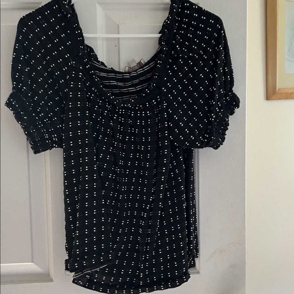 LOFT Black and White Patterned Blouse